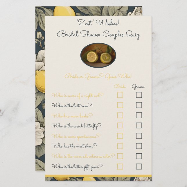 'Zest' Deseja o jogo do Chá do teste do Casal (Frente/Verso)