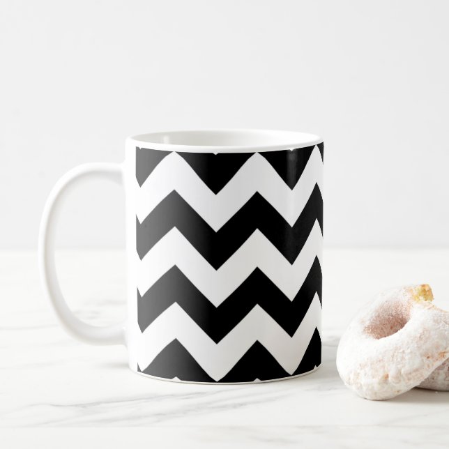 Zig zag preto e branco, caneca de café (Com Donut)