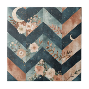 Zigzag Artístico Floral com Símbolos Lunares