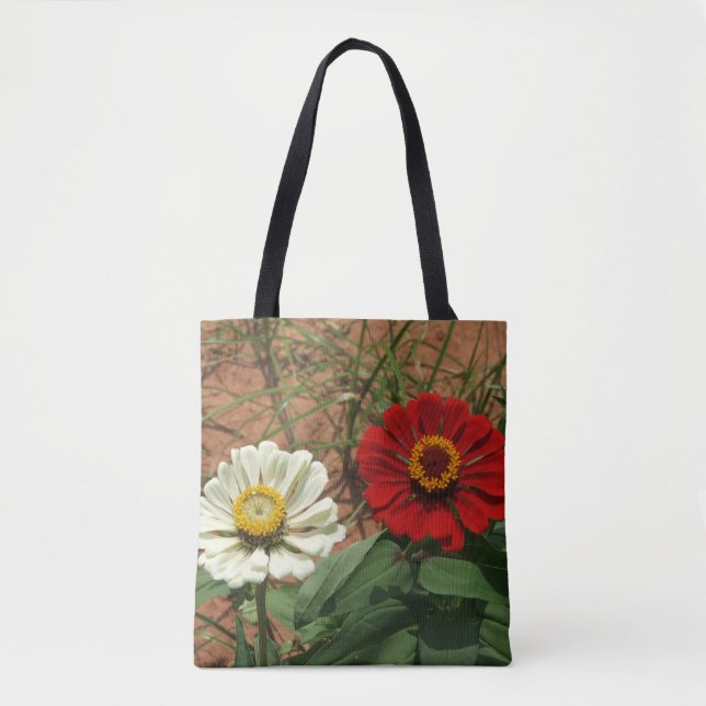 Zinnia branca e Saco Vermelho da Zinnia Tote (Frente)