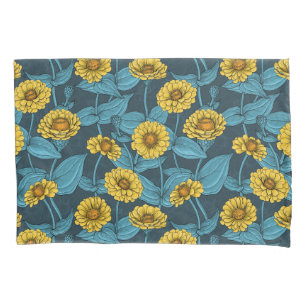 Zinnias Amarelas em azul escuro