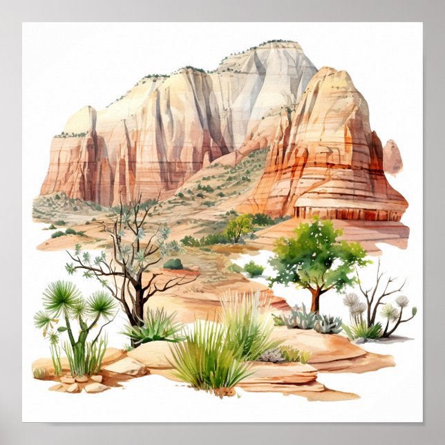 Zion National Park Watercolor Poster (Frente)