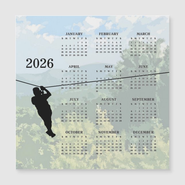 Zipline Adventure 2026 Calendar Magnetic Card (Frente)