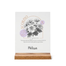 Zodiac Birth Flower Art Personalized Scorpio Gift