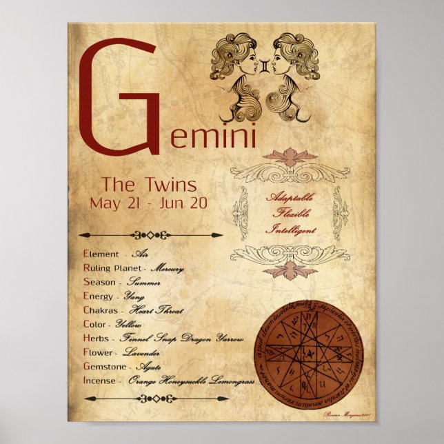 ZODIAC GEMINI  Birth Sign POSTER (Frente)