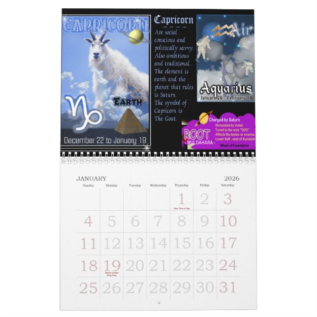 Zodíaco & calendário de Chakra (Jan 2026)