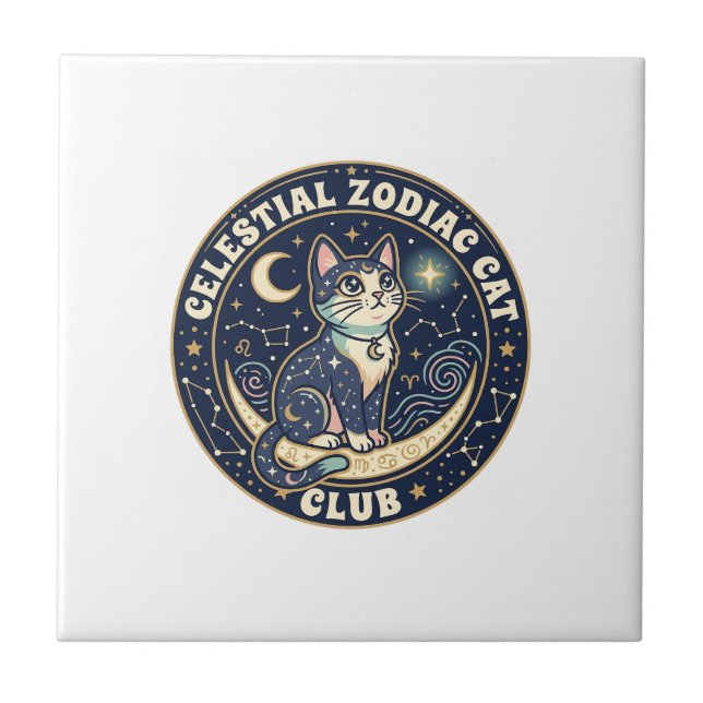 Zodíaco Celestial Gato Fofo Camiseta - Cel (Frente)