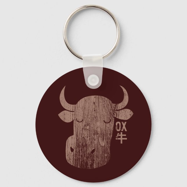 Zodíaco chinês em Kanji Vintage Chaveiro (Frente)