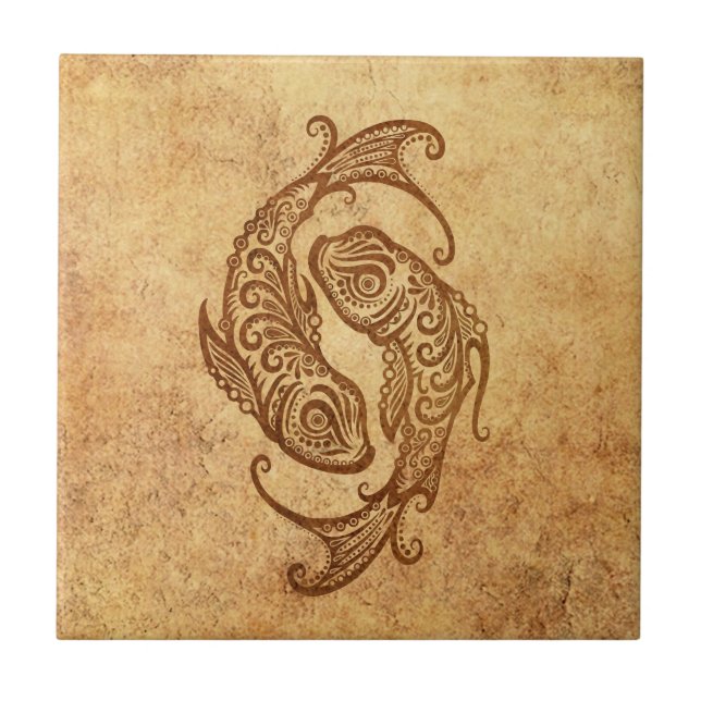 Zodíaco envelhecido vintage dos peixes (Frente)