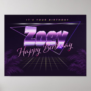 Zoey Name Vorname lila retro Poster Geburtstag