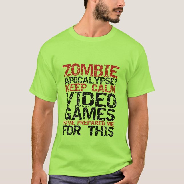 Zombie Apocalypse Gamers Mantêm Calma Camiseta Eng (Frente)