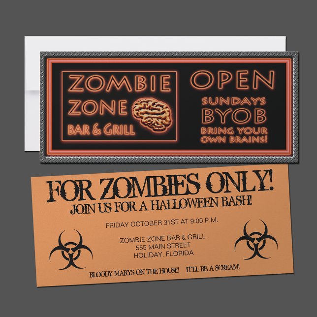 Zombie Convites de festas Massinhas Sangrentas Na  (Zombie Zone Halloween Party  Invitations)