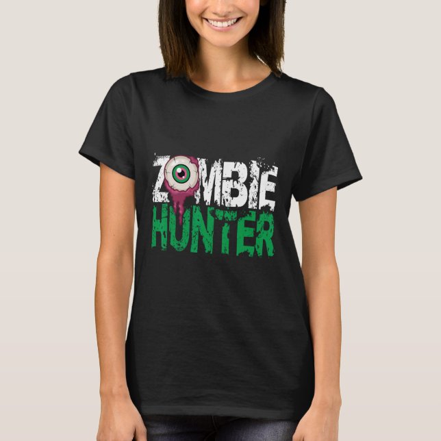 Zombie Hunter Halloween Traga Uma Camisa Cuja Arma (Frente)