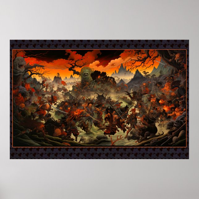 Zombie Uprising Feudal Japão - Impressão de Bloco  (Frente)