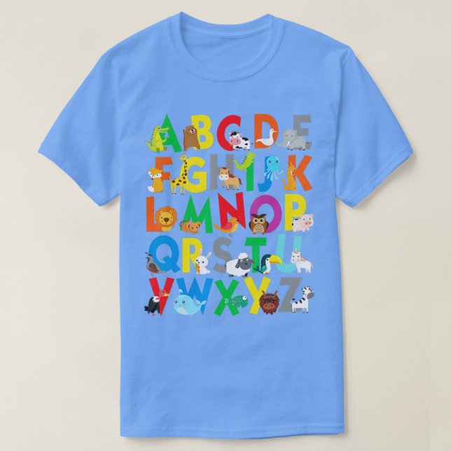 Zoo Animal Alfabeto Camisa ABC Aprendizagem para r (Frente do Design)