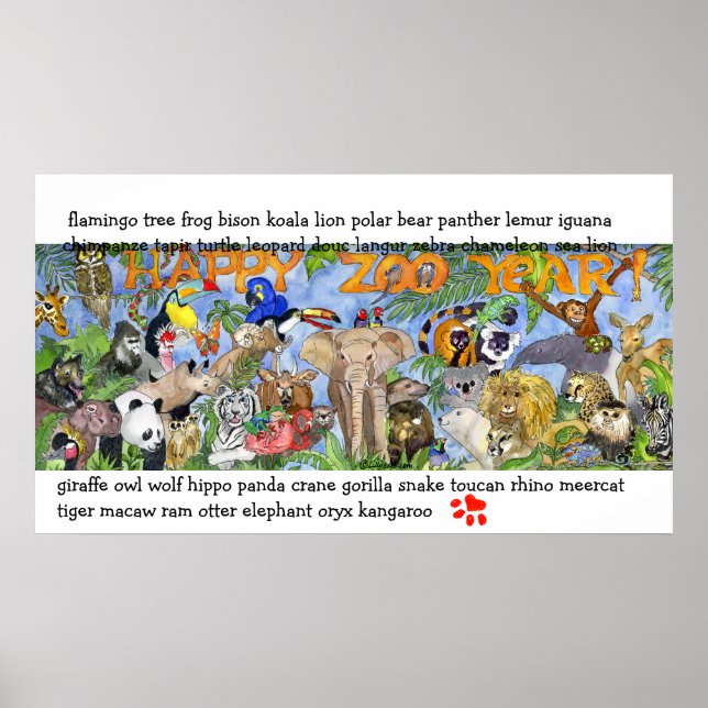 Zoo Animal Childrens Wall Art Poster (Frente)