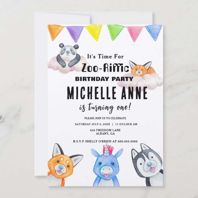 Zoo Birthday Invite - Cartão Personalizado de Fest (Frente)