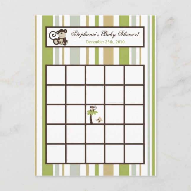 Zoo de Tempo do Macaco do Cartão de Bingo Escrita (Frente)