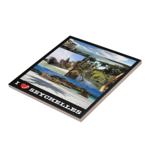 zSC024 SEYCHELLES, I Love, La Digue, Mosaic,