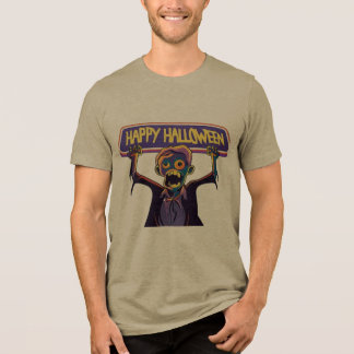 Zumbi Colorido Segurando Faixa Feliz de Halloween