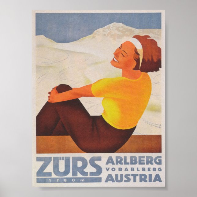 Zürs Austria Vintage Ski Poster (Frente)
